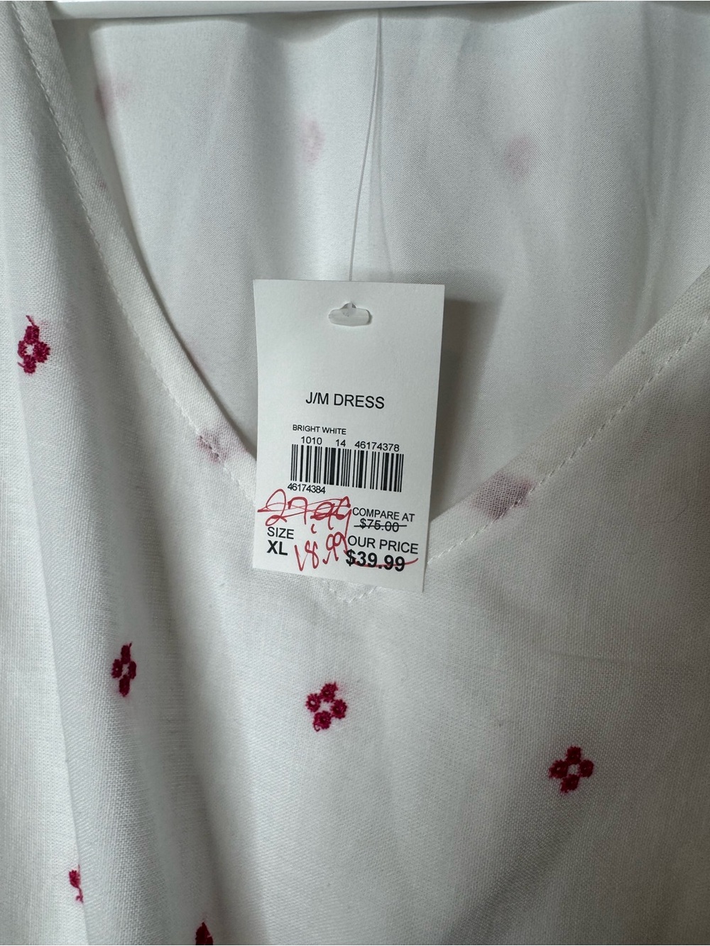 Women's Bright White Floral V-Neck Dress - XL